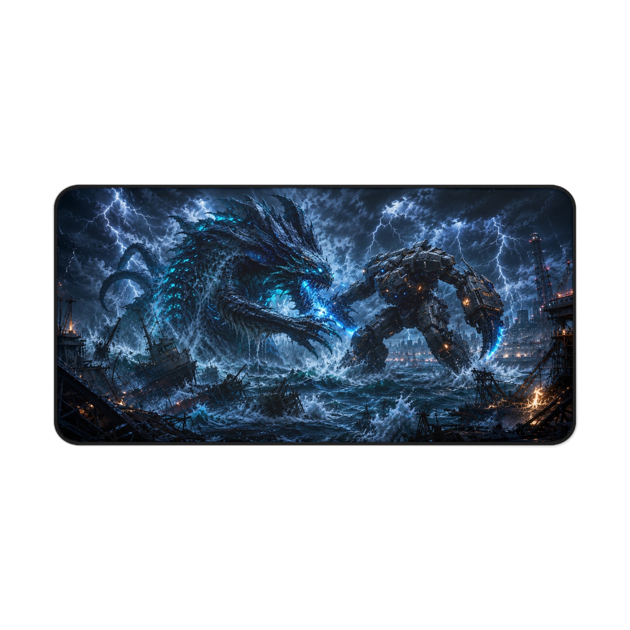 Epic Sea Battle Desk Mat — Storm Dragon vs Mech Warrior Gaming Mouse Pad