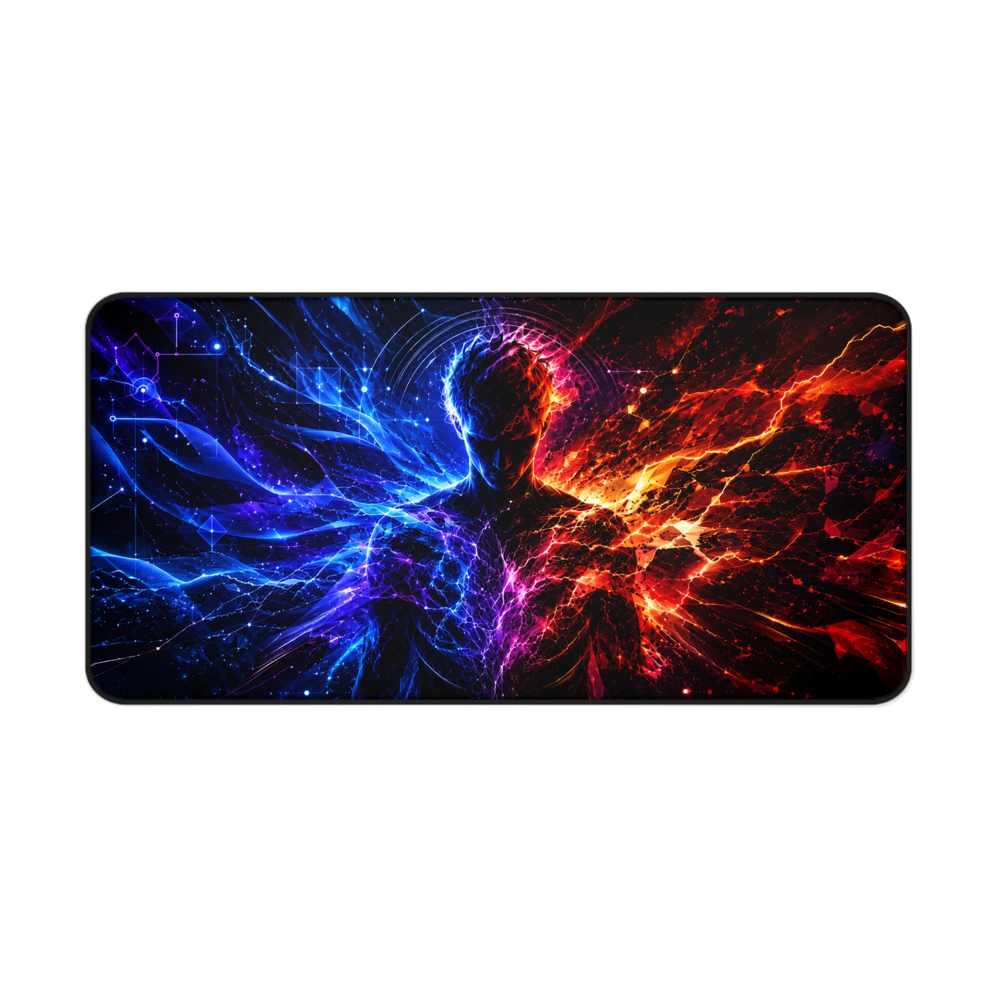 Cosmic Duality Desk Mat — Fire & Ice Silhouette Gaming Desk Pad