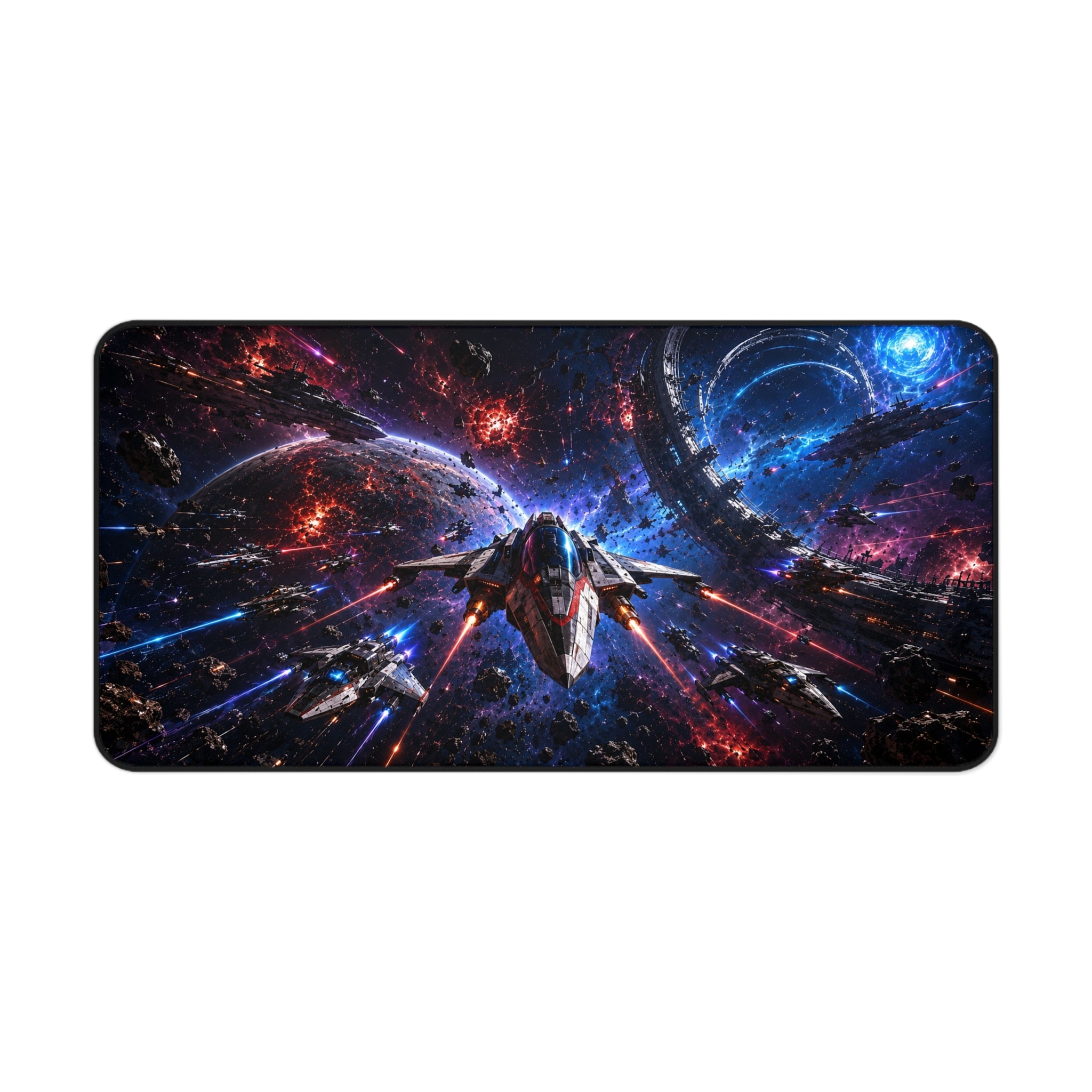 Space Battle Gamer Desk Mat — Sci‑Fi Starship Gaming Mouse Pad