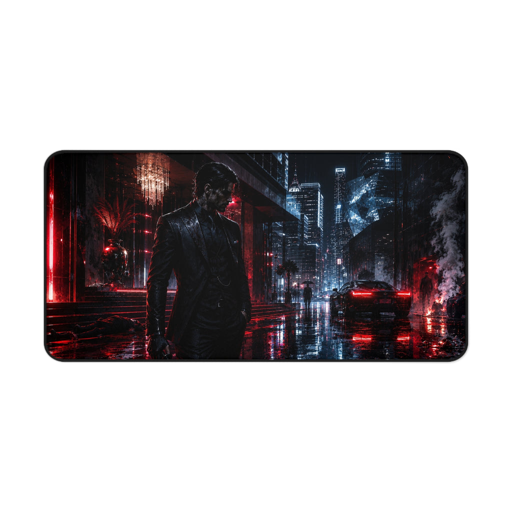 Cyberpunk City Desk Mat — Neon Noir Nightscape Gaming Mouse Pad