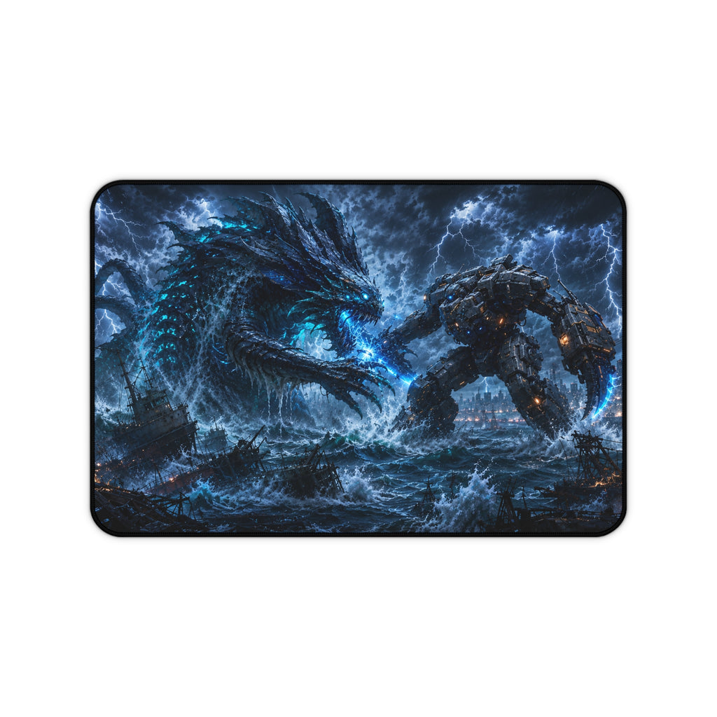 Epic Sea Battle Desk Mat — Storm Dragon vs Mech Warrior Gaming Mouse Pad