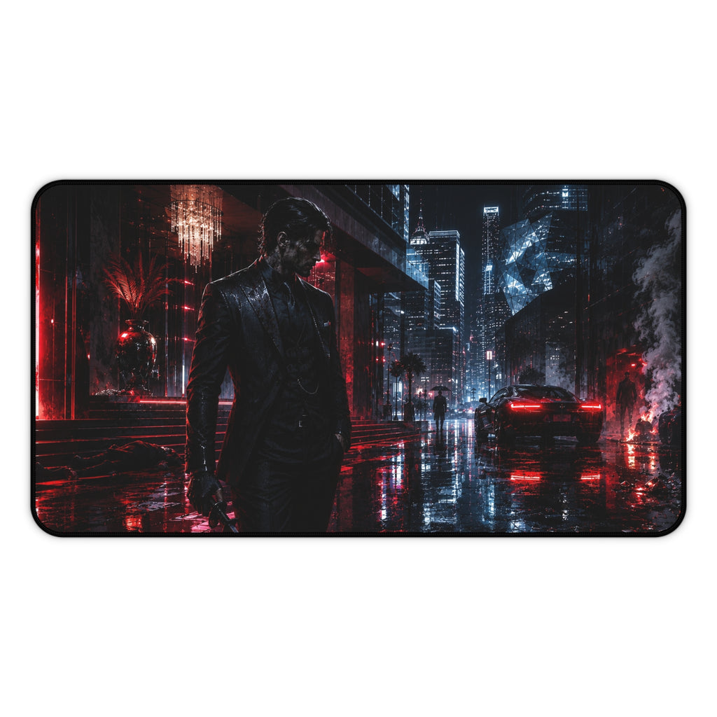 Cyberpunk City Desk Mat — Neon Noir Nightscape Gaming Mouse Pad