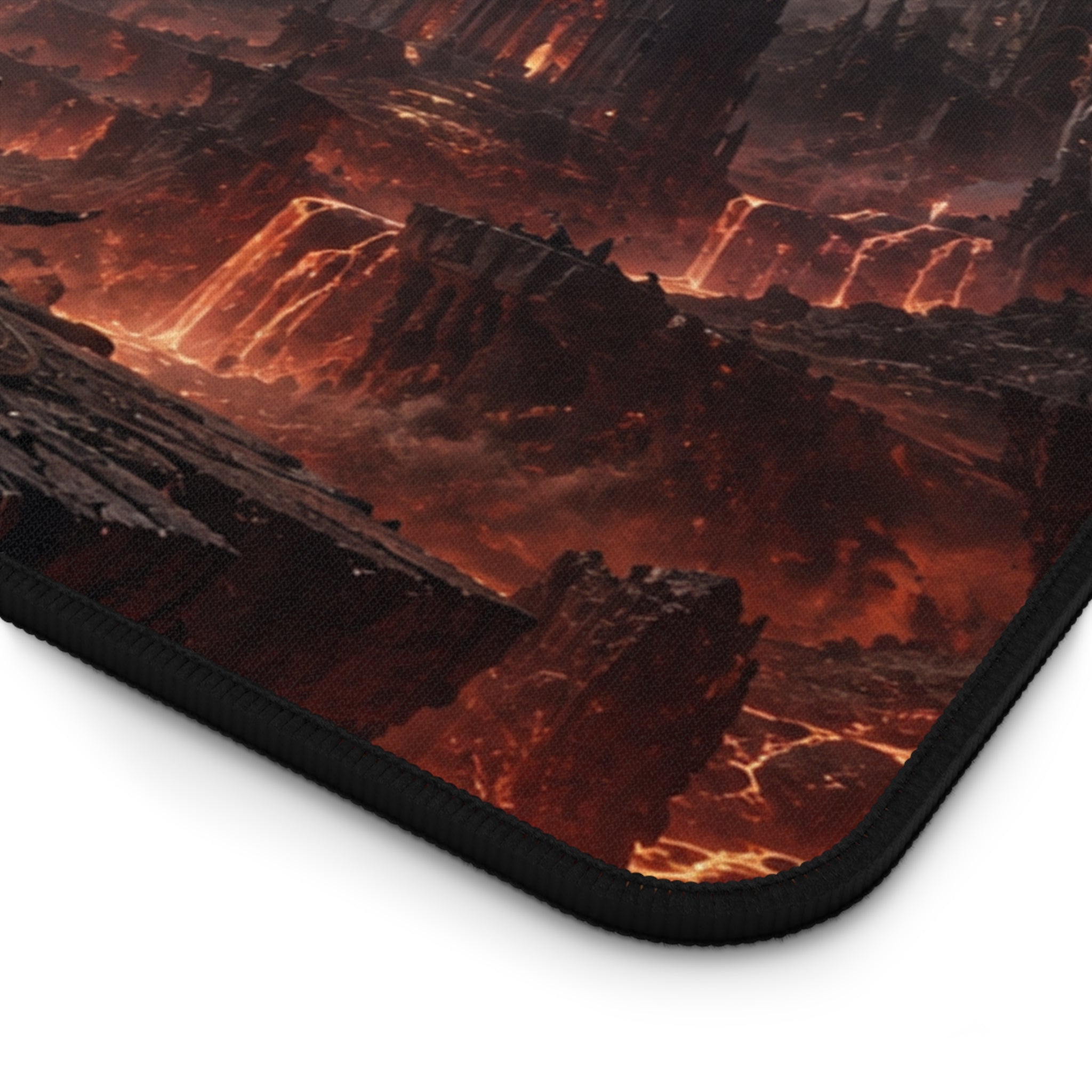 Dark Fallen Angel Desk Mat — Gothic Gaming Mousepad with Fiery Battle Scene