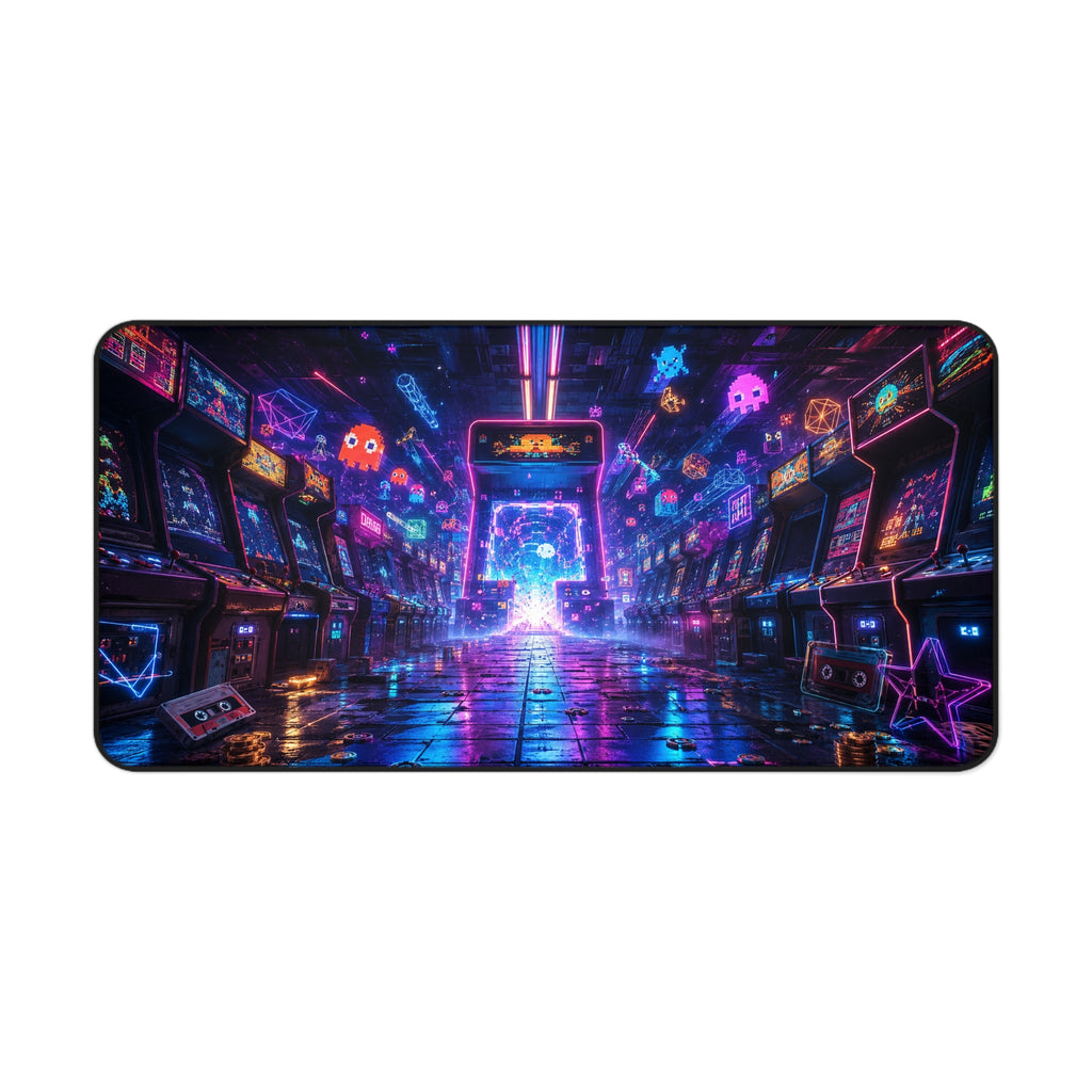 Retro Arcade Neon Desk Mat — Cyberpunk Gaming Mouse Pad