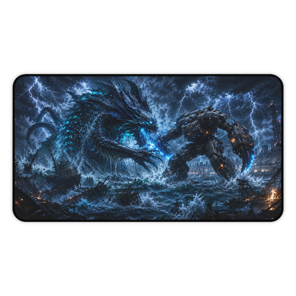 Epic Sea Battle Desk Mat — Storm Dragon vs Mech Warrior Gaming Mouse Pad