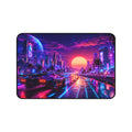 Retro Futuristic Sunset Desk Mat — Vaporwave Neon Cityscape