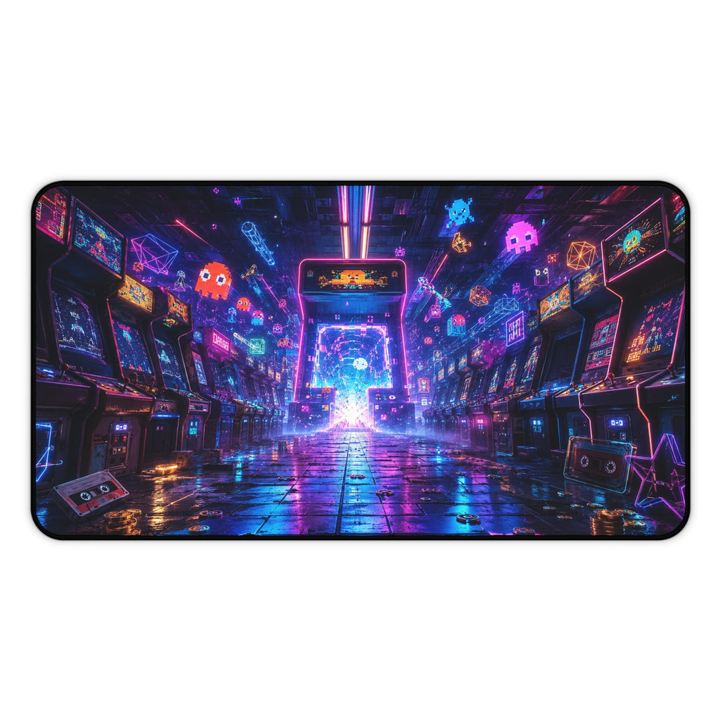 Retro Arcade Neon Desk Mat — Cyberpunk Gaming Mouse Pad