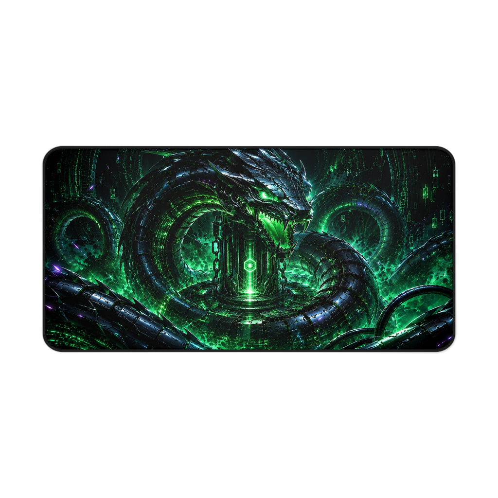 Neon Serpent Gaming Desk Mat — Green Cyber Dragon Mouse Pad