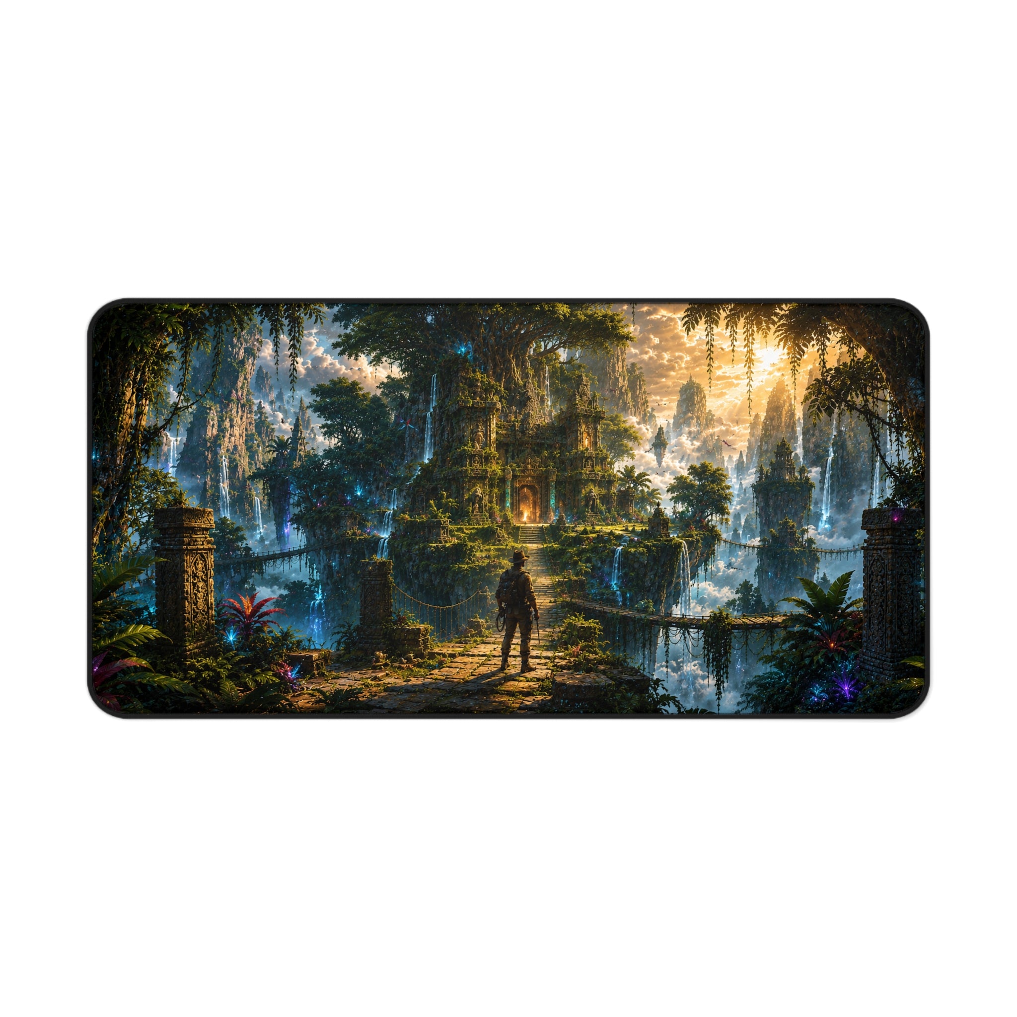 Fantasy Adventure Desk Mat — Explorer at Ancient Jungle Temple