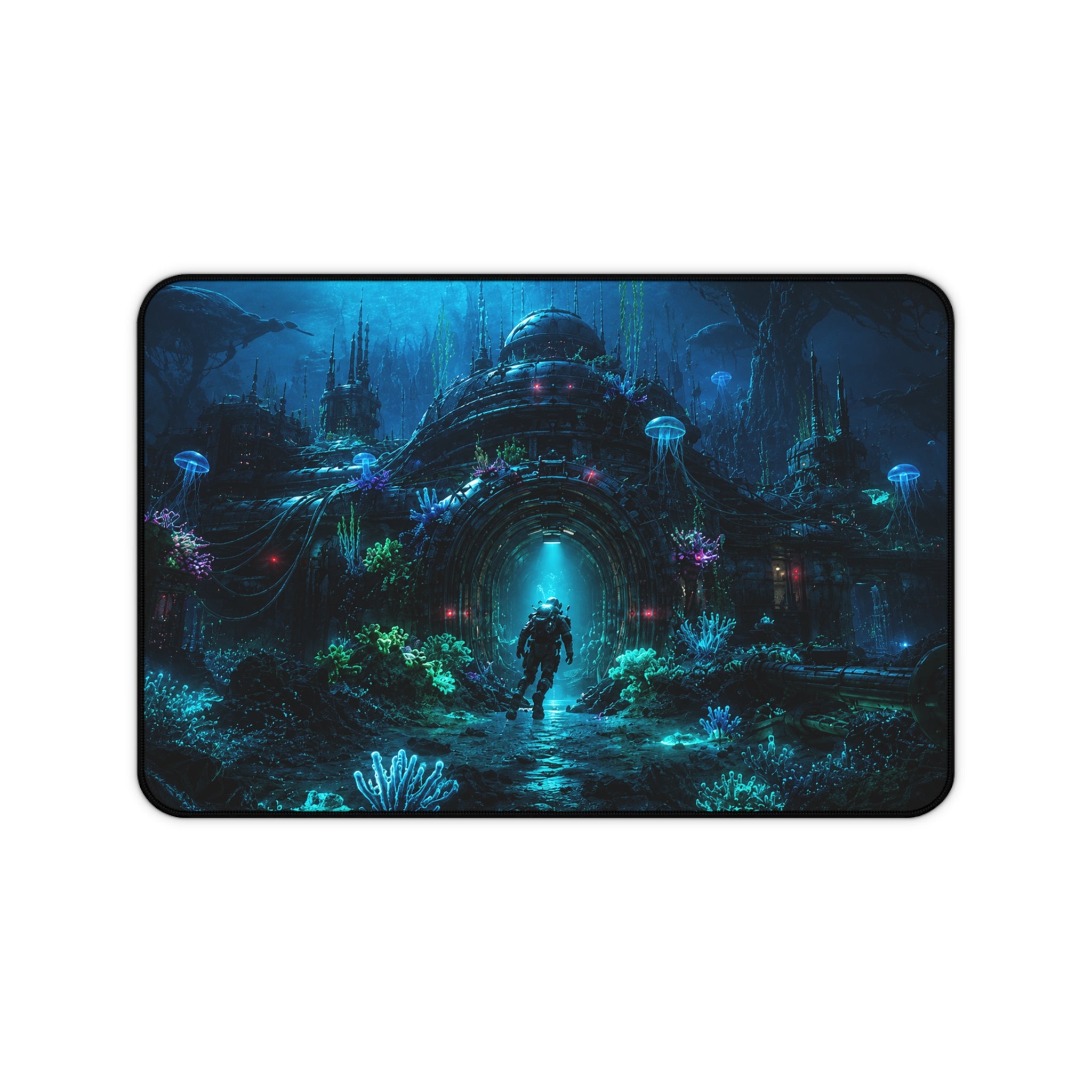 Underwater Ruins Desk Mat — Diver Fantasy Gaming Mouse Pad