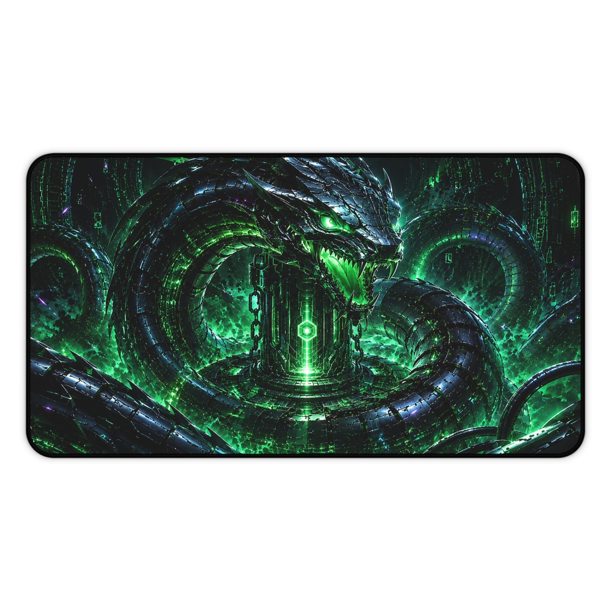 Neon Serpent Gaming Desk Mat — Green Cyber Dragon Mouse Pad