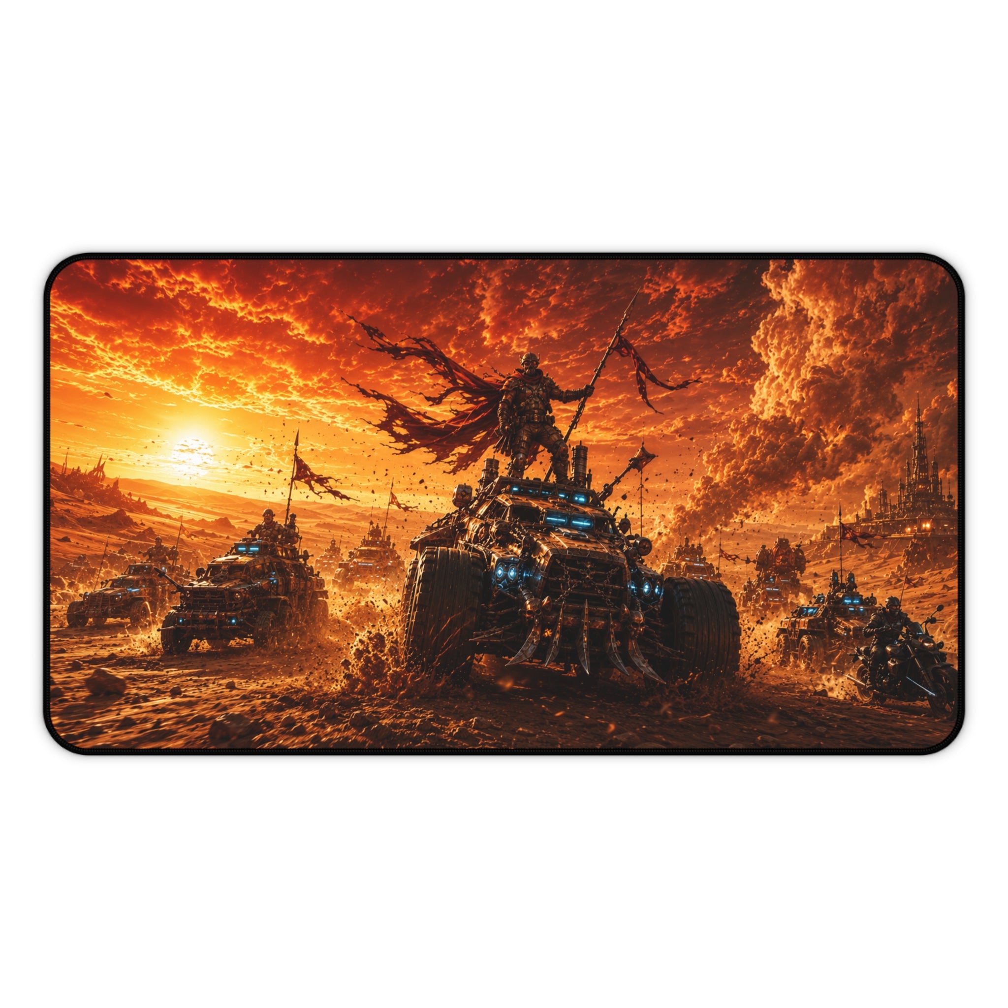 Apocalyptic War Machines Desk Mat — Post‑Apocalyptic Tank Battle Gaming Mousepad