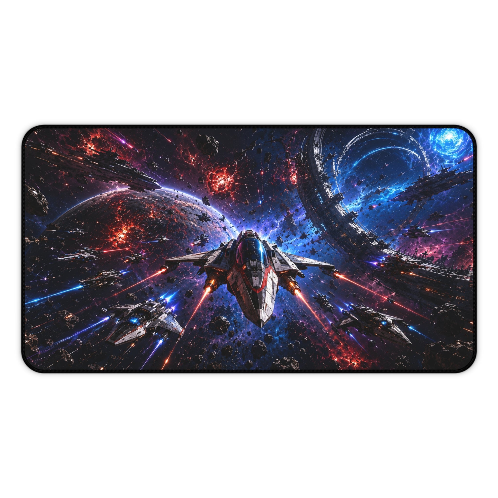 Space Battle Gamer Desk Mat — Sci‑Fi Starship Gaming Mouse Pad