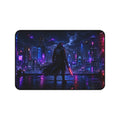 Cyberpunk Nightscape Desk Mat — Neon City Samurai Mouse Pad