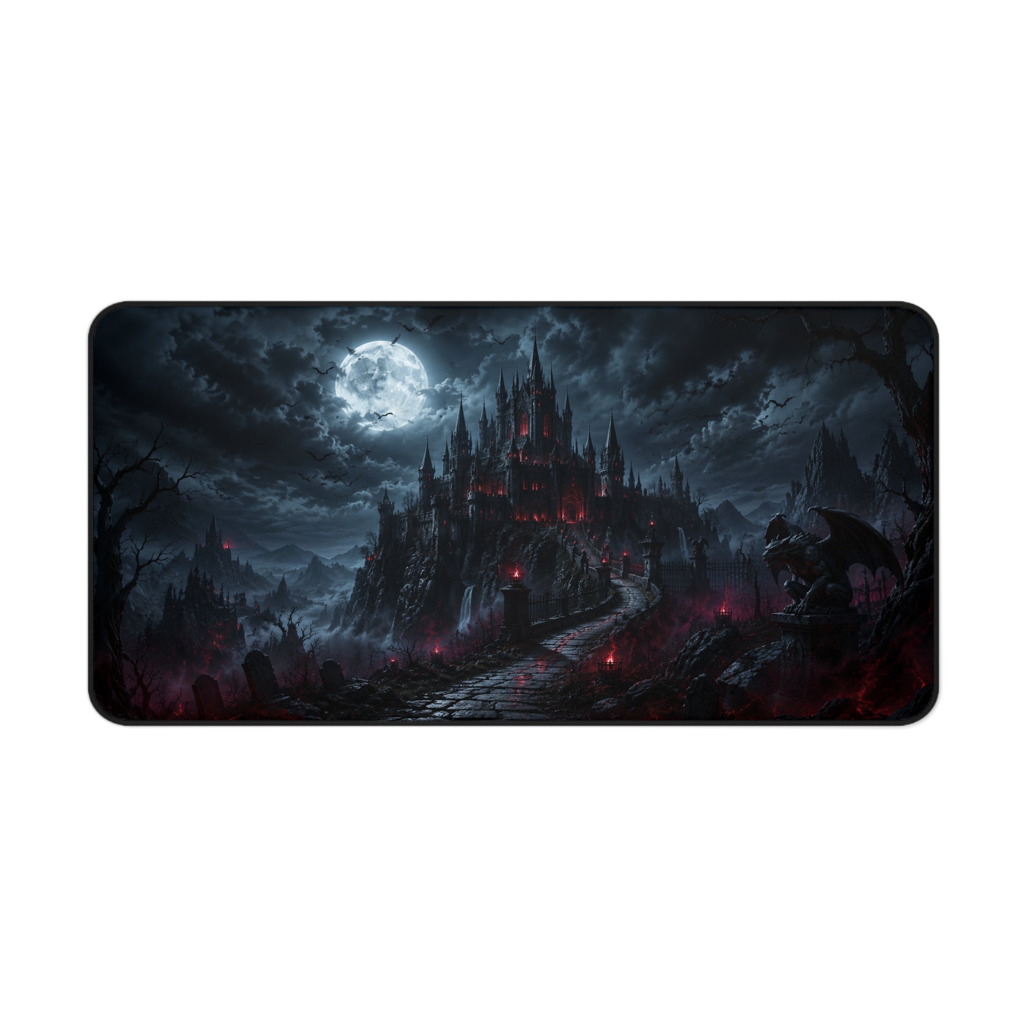 Gothic Castle Desk Mat — Dark Moonlit Vampire Castle Gaming Mouse Pad