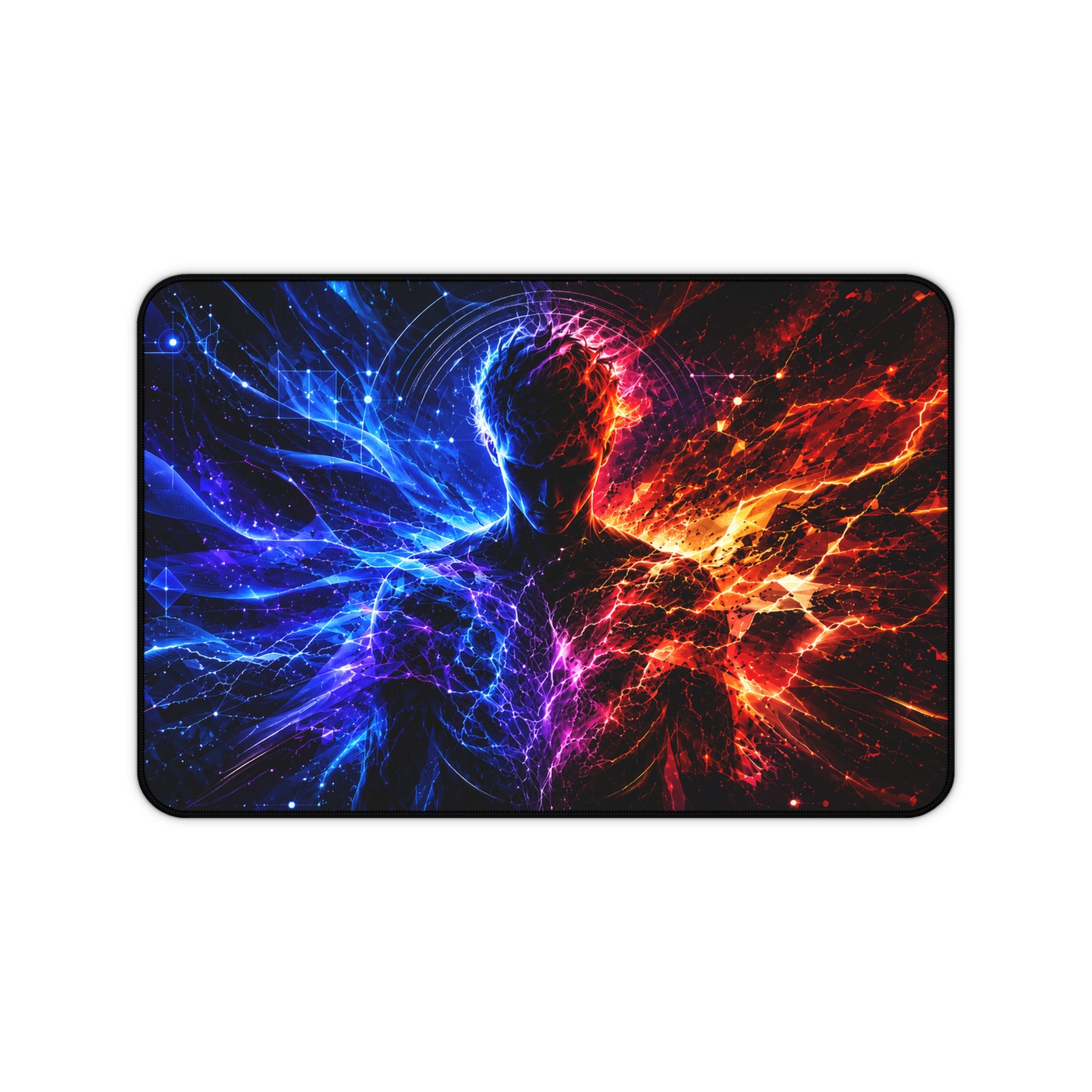 Cosmic Duality Desk Mat — Fire & Ice Silhouette Gaming Desk Pad