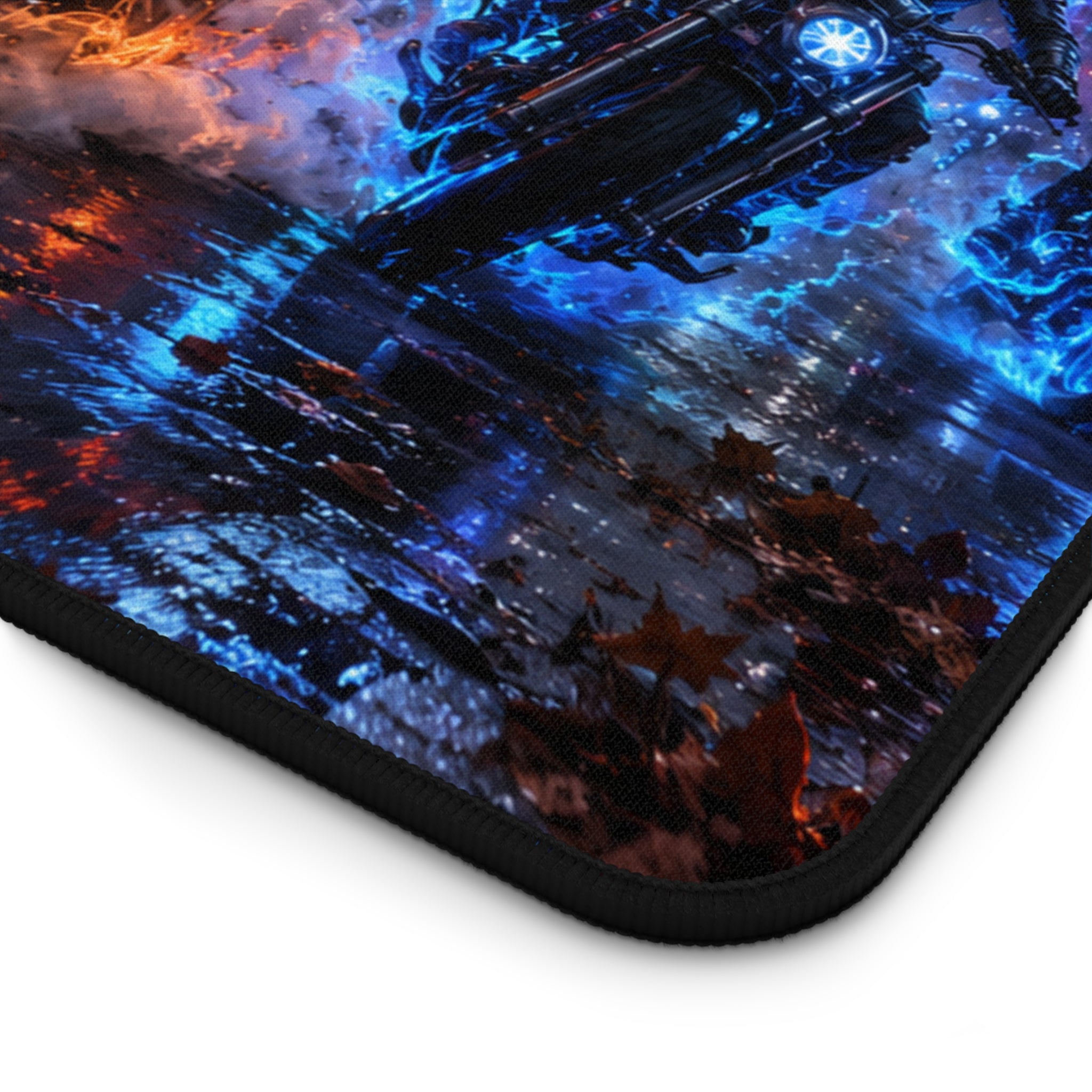 Neon Nightmare Racing Desk Mat — Cyberpunk Pumpkin Rider Gaming Mouse Pad