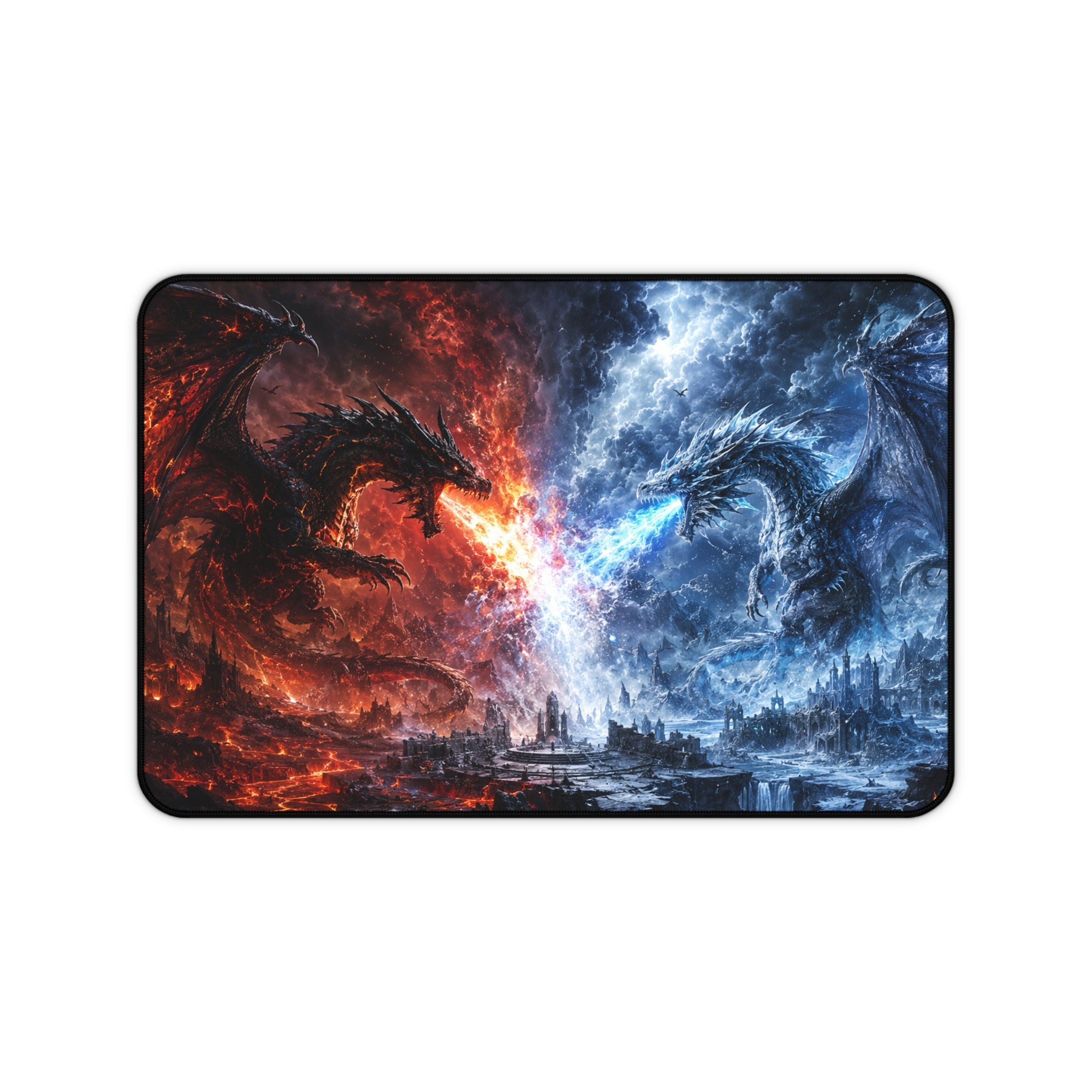 Dragon Fire vs Ice Desk Mat — Fantasy Gaming Mousepad