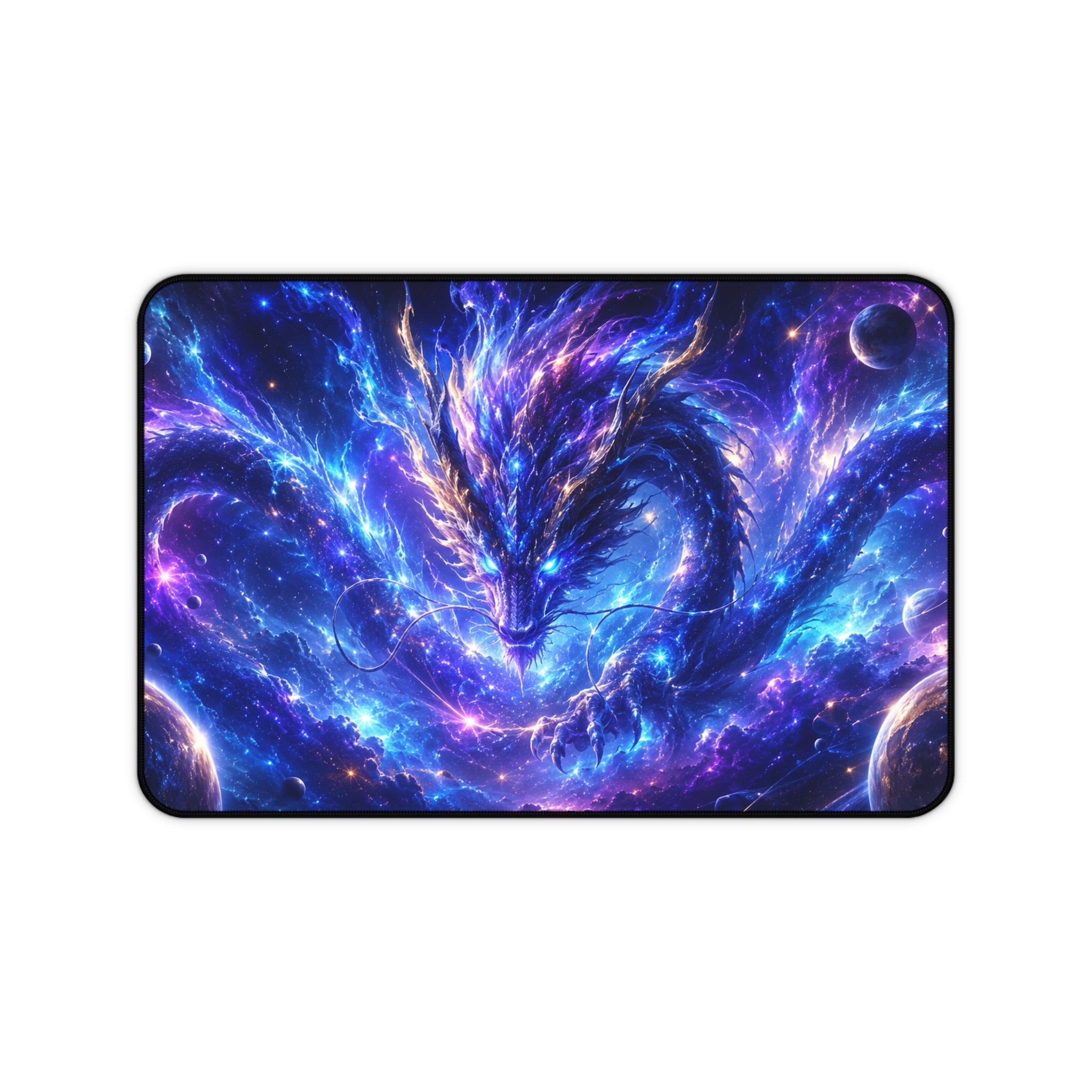 Cosmic Dragon Desk Mat — Galaxy Blue Fantasy Mouse Pad