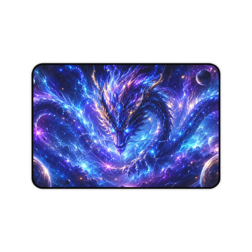 Cosmic Dragon Desk Mat — Galaxy Blue Fantasy Mouse Pad