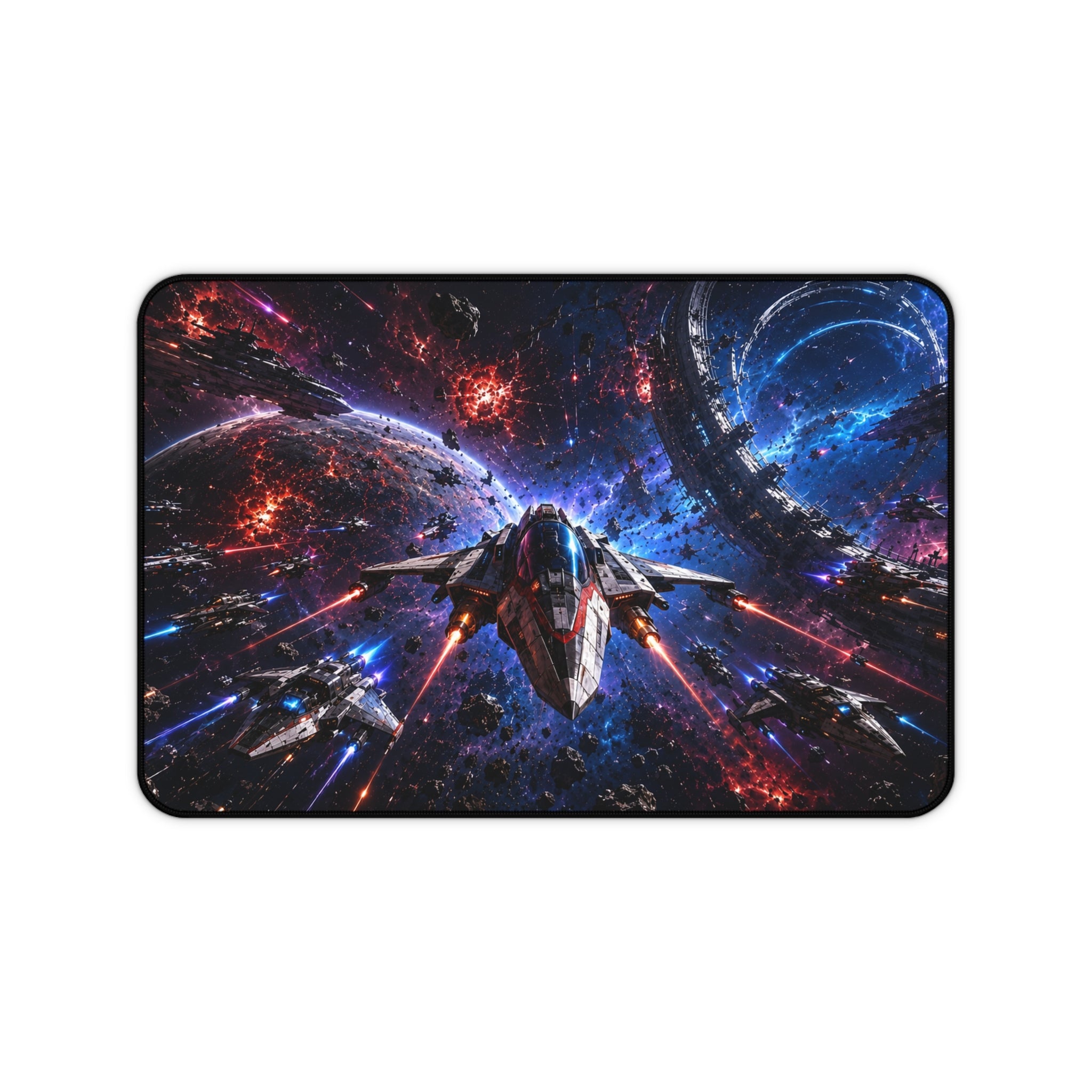 Space Battle Gamer Desk Mat — Sci‑Fi Starship Gaming Mouse Pad