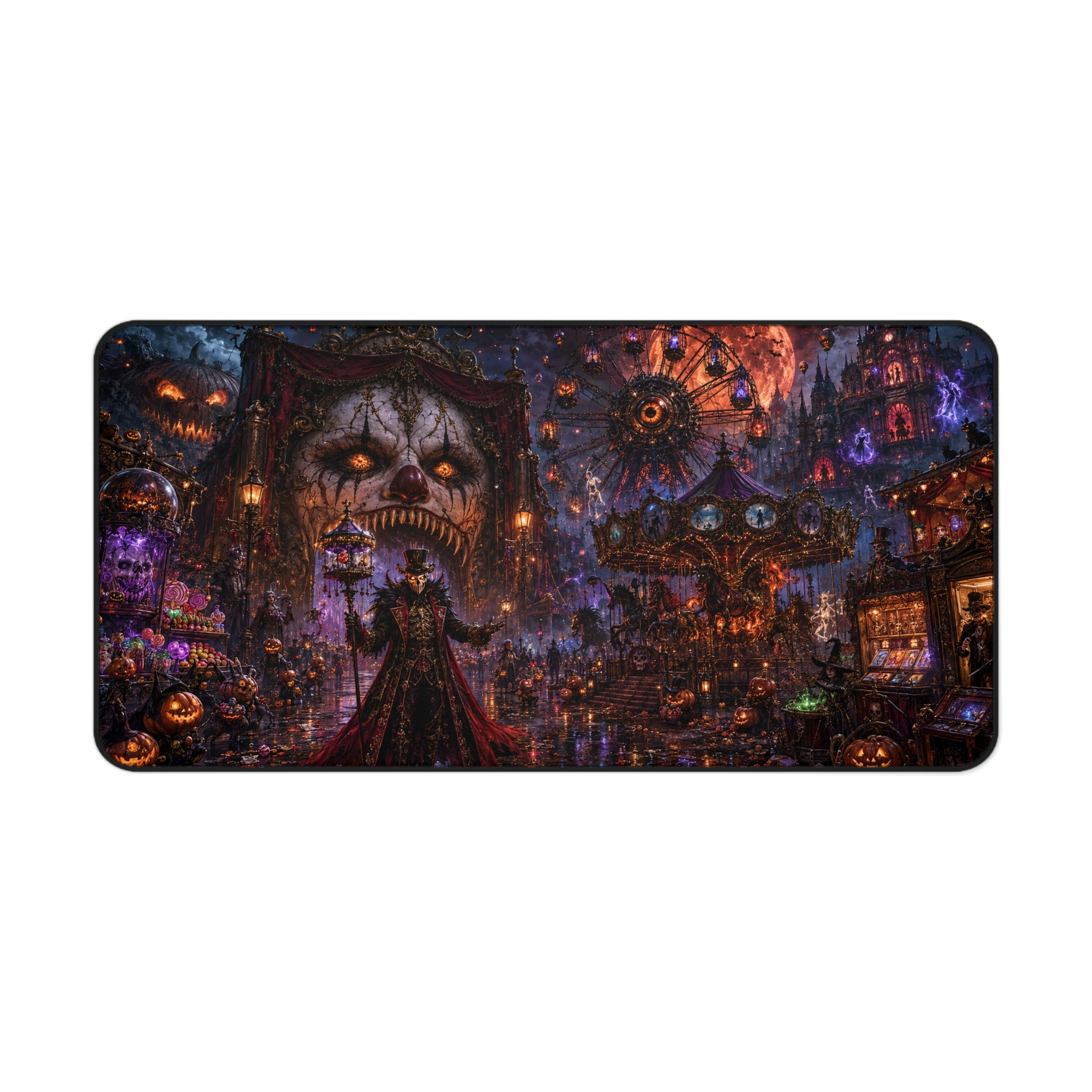 Spooky Carnival Halloween Desk Mat — Haunted Ferris Wheel Nightscape