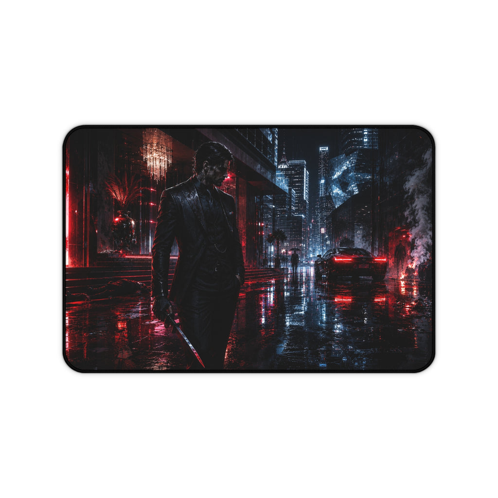 Cyberpunk City Desk Mat — Neon Noir Nightscape Gaming Mouse Pad