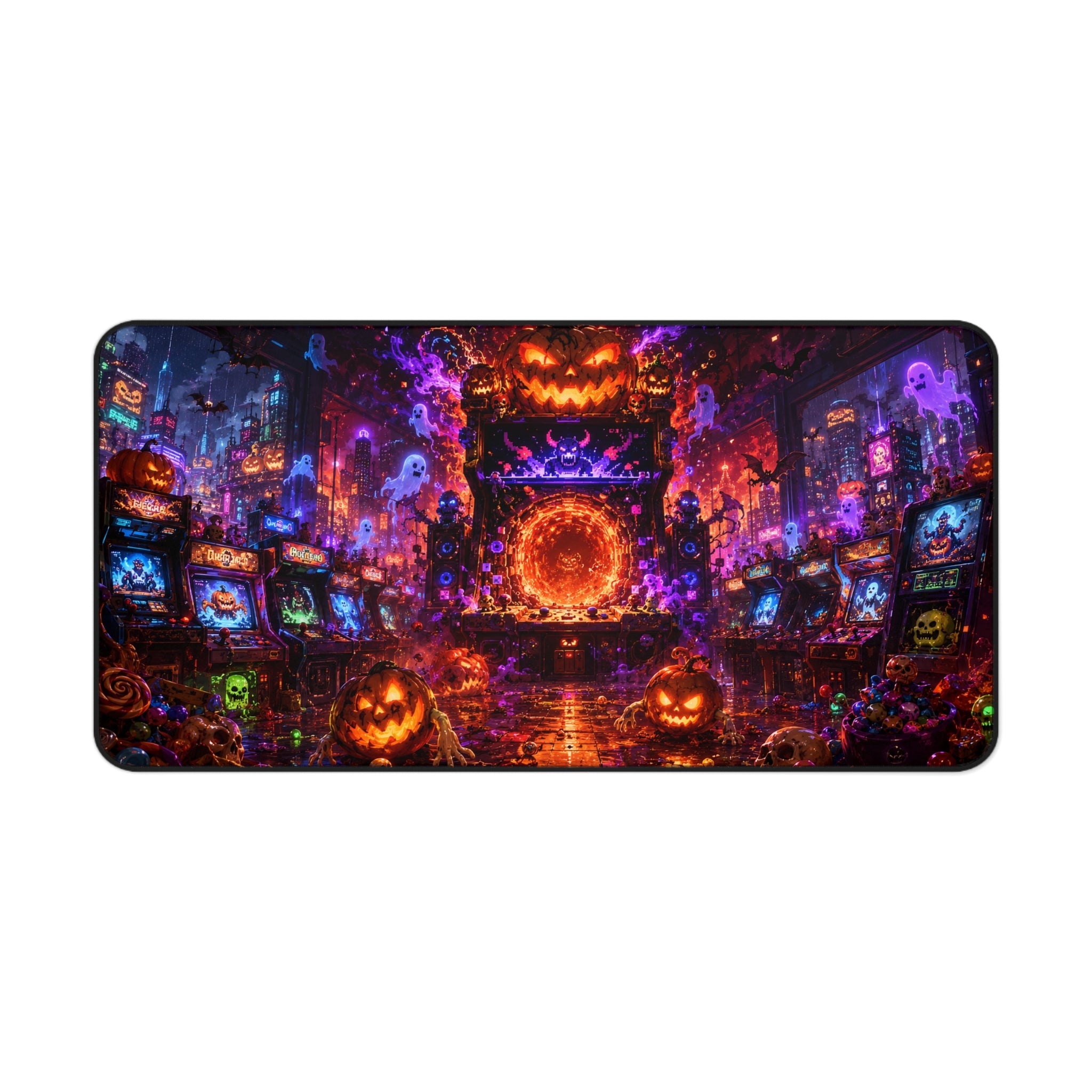 Halloween Pumpkin Portal Desk Mat — Spooky Neon Gaming Mouse Pad