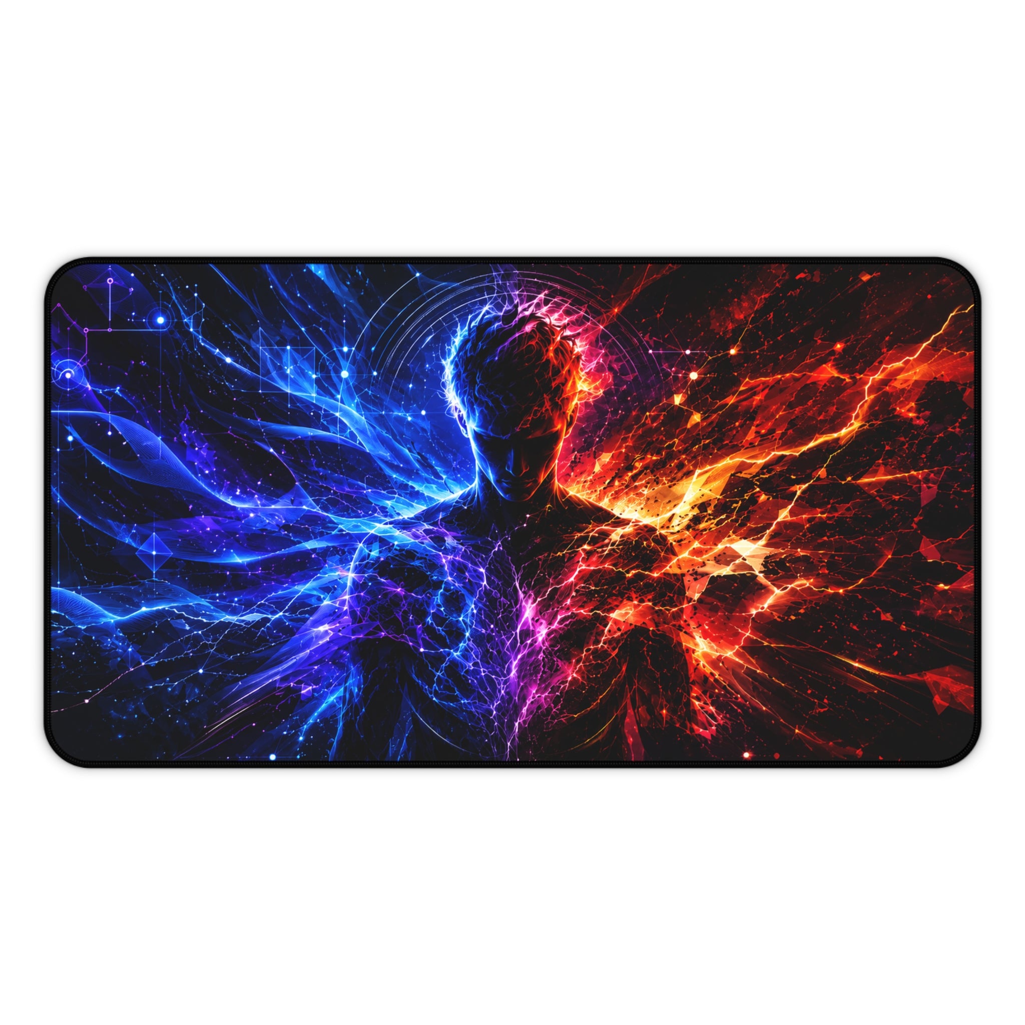 Cosmic Duality Desk Mat — Fire & Ice Silhouette Gaming Desk Pad