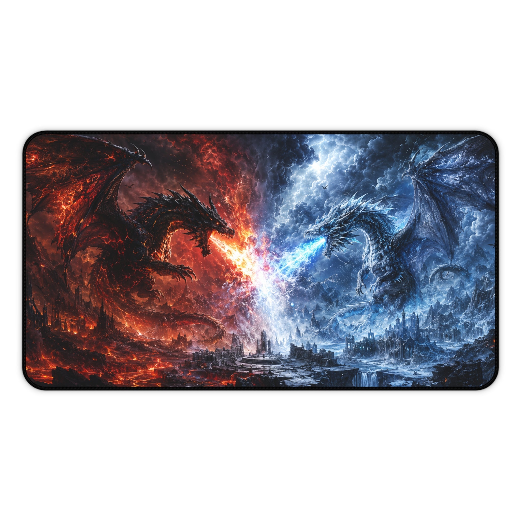 Dragon Fire vs Ice Desk Mat — Fantasy Gaming Mousepad