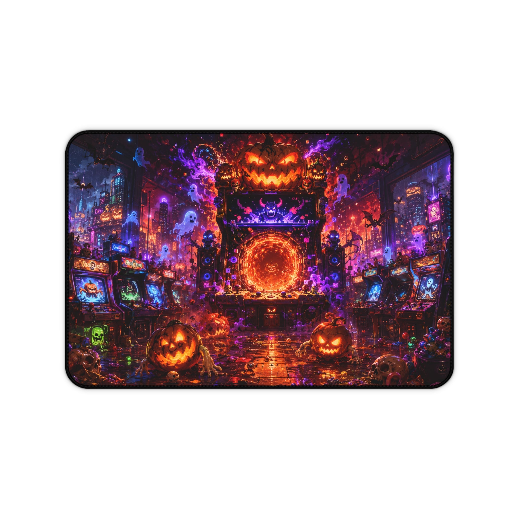 Halloween Pumpkin Portal Desk Mat — Spooky Neon Gaming Mouse Pad