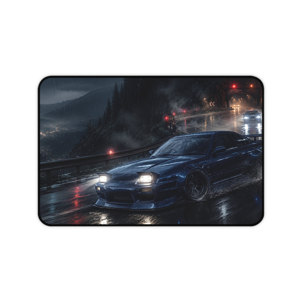 Racing Night Desk Mat — Rainy Skyline Sports Car Mouse Pad