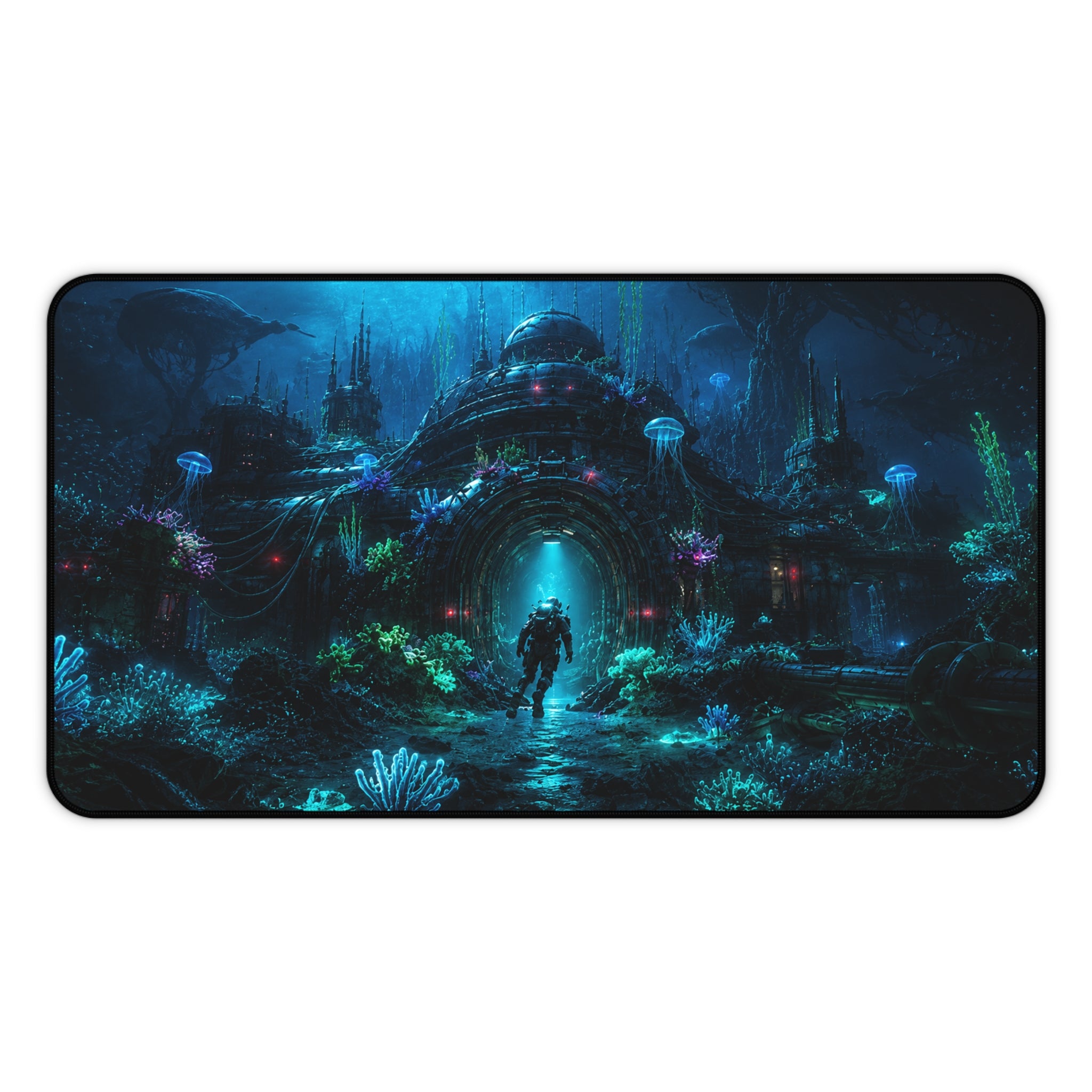 Underwater Ruins Desk Mat — Diver Fantasy Gaming Mouse Pad