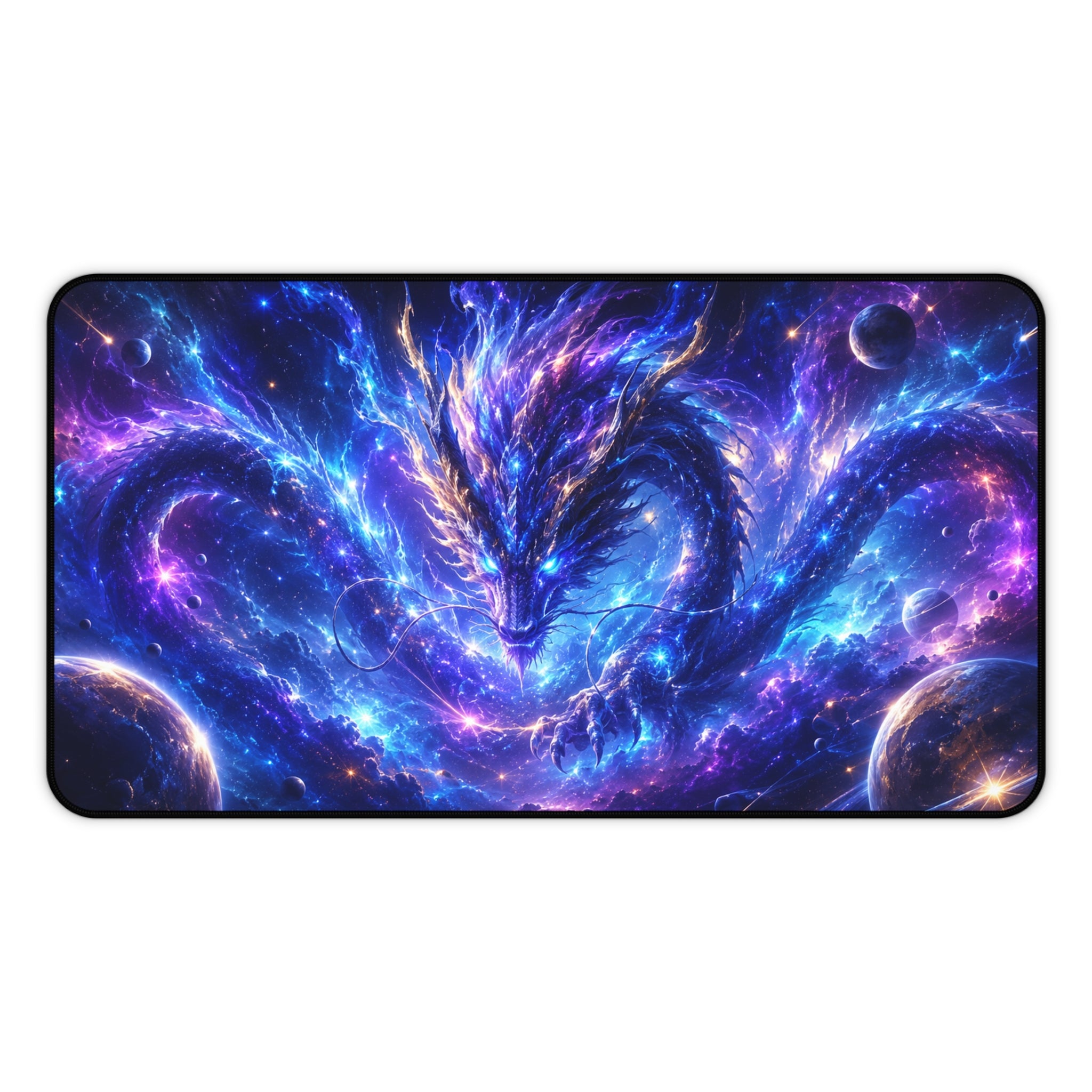Cosmic Dragon Desk Mat — Galaxy Blue Fantasy Mouse Pad