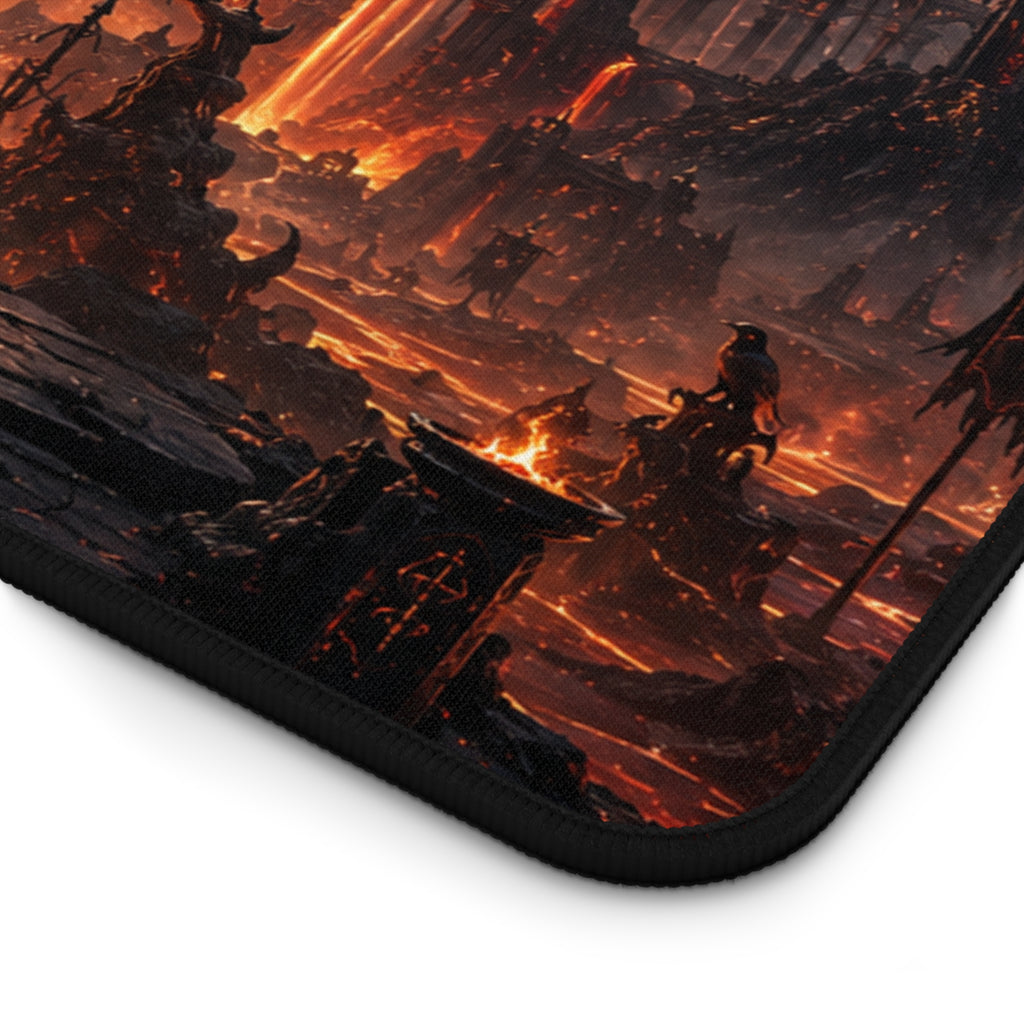 Fiery Demon Fortress Gaming Desk Mat — Dark Fantasy Battle Mousepad