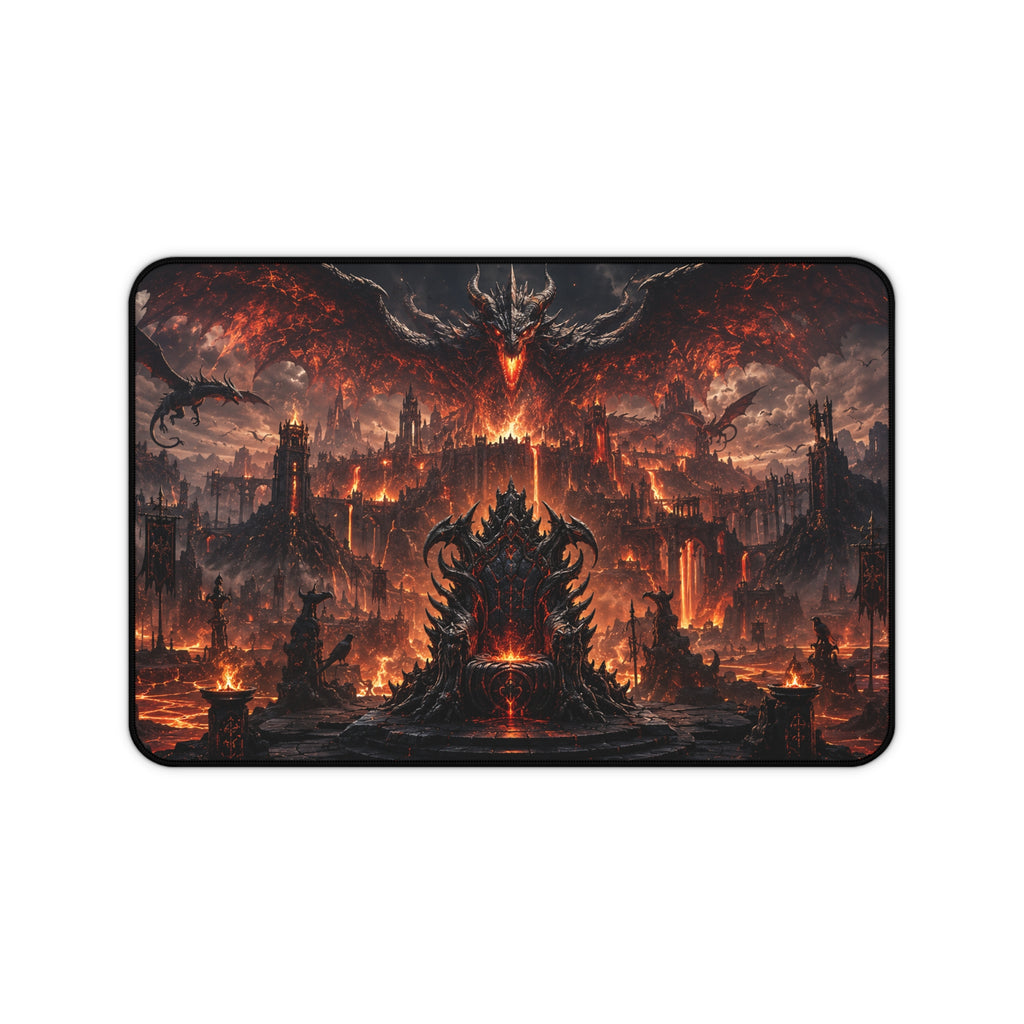 Fiery Demon Fortress Gaming Desk Mat — Dark Fantasy Battle Mousepad