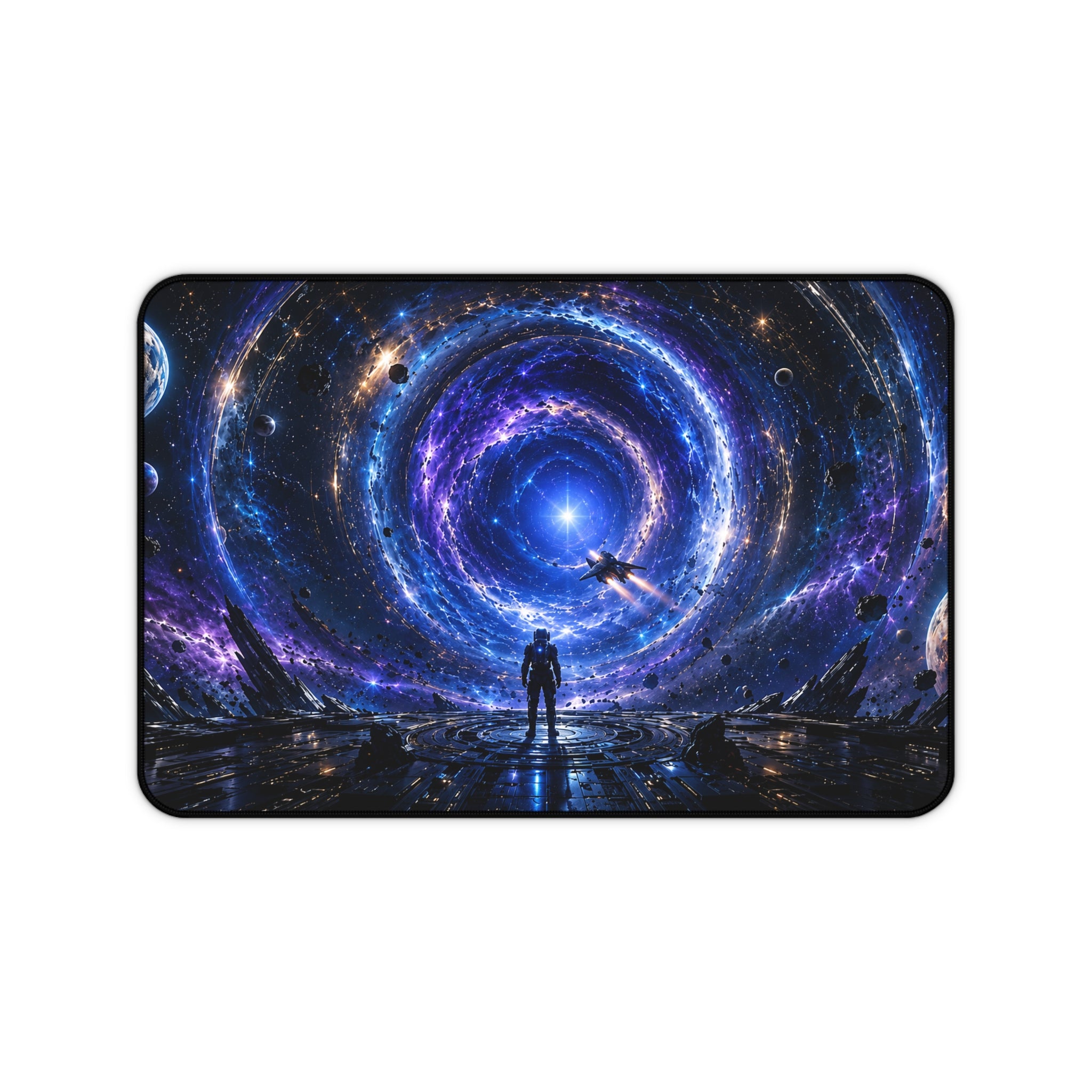 Cosmic Portal Desk Mat — Galaxy Astronaut Mouse Pad