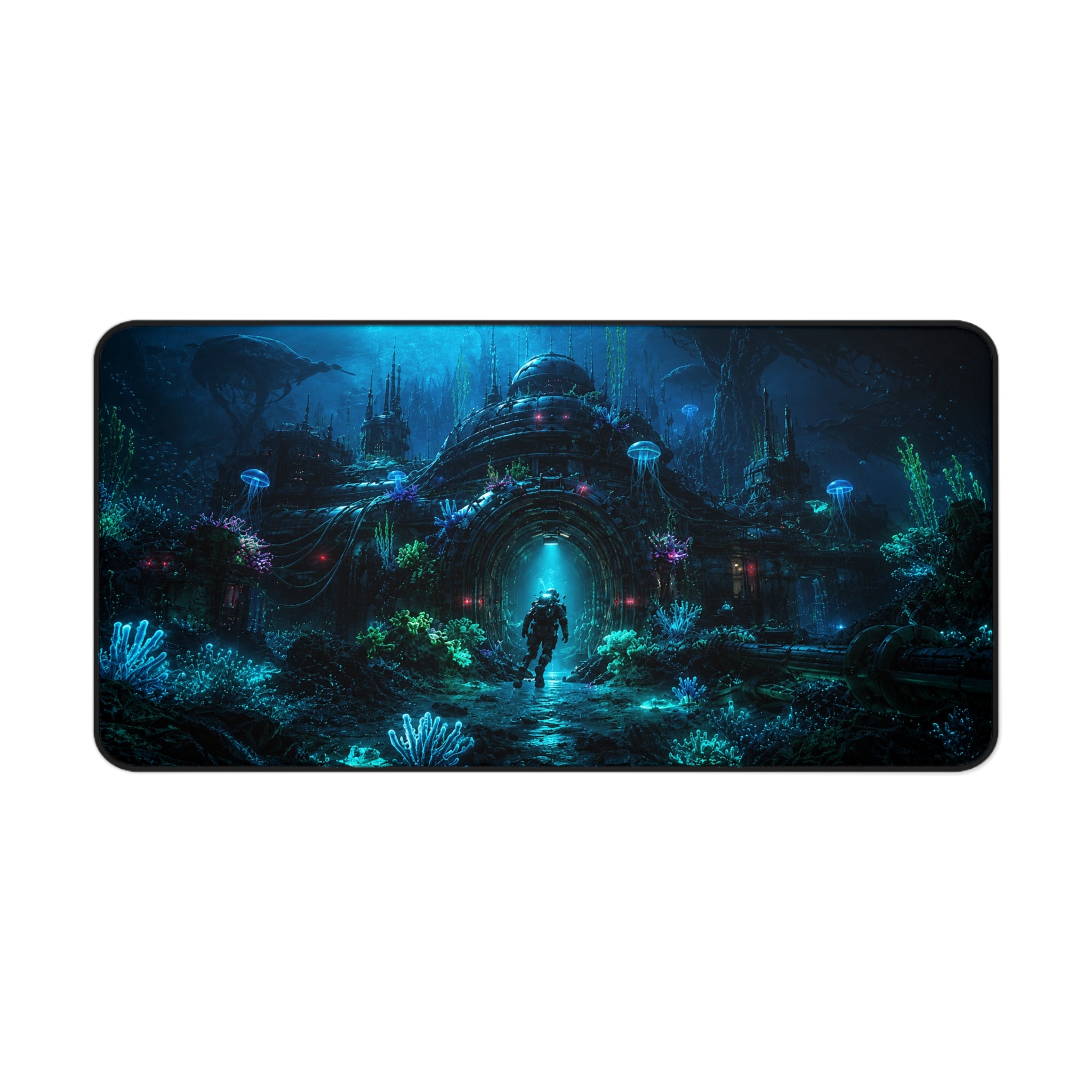 Underwater Ruins Desk Mat — Diver Fantasy Gaming Mouse Pad