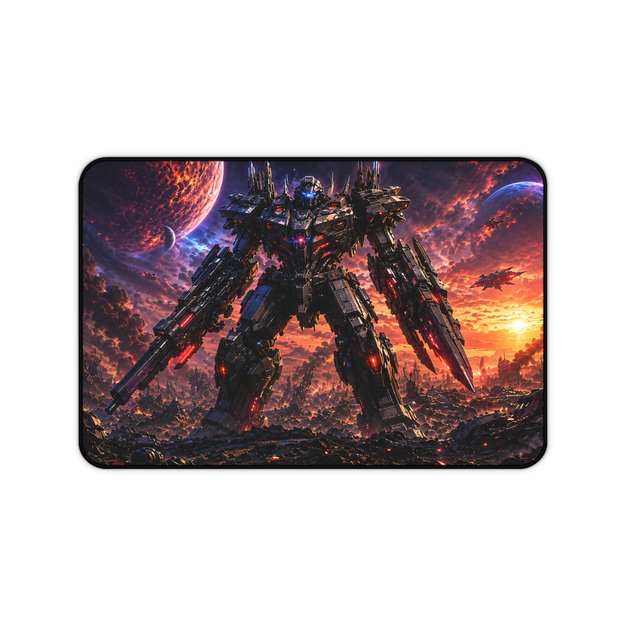 Sci‑Fi Mech Desk Mat — Epic Sunset Robot Gaming Mouse Pad