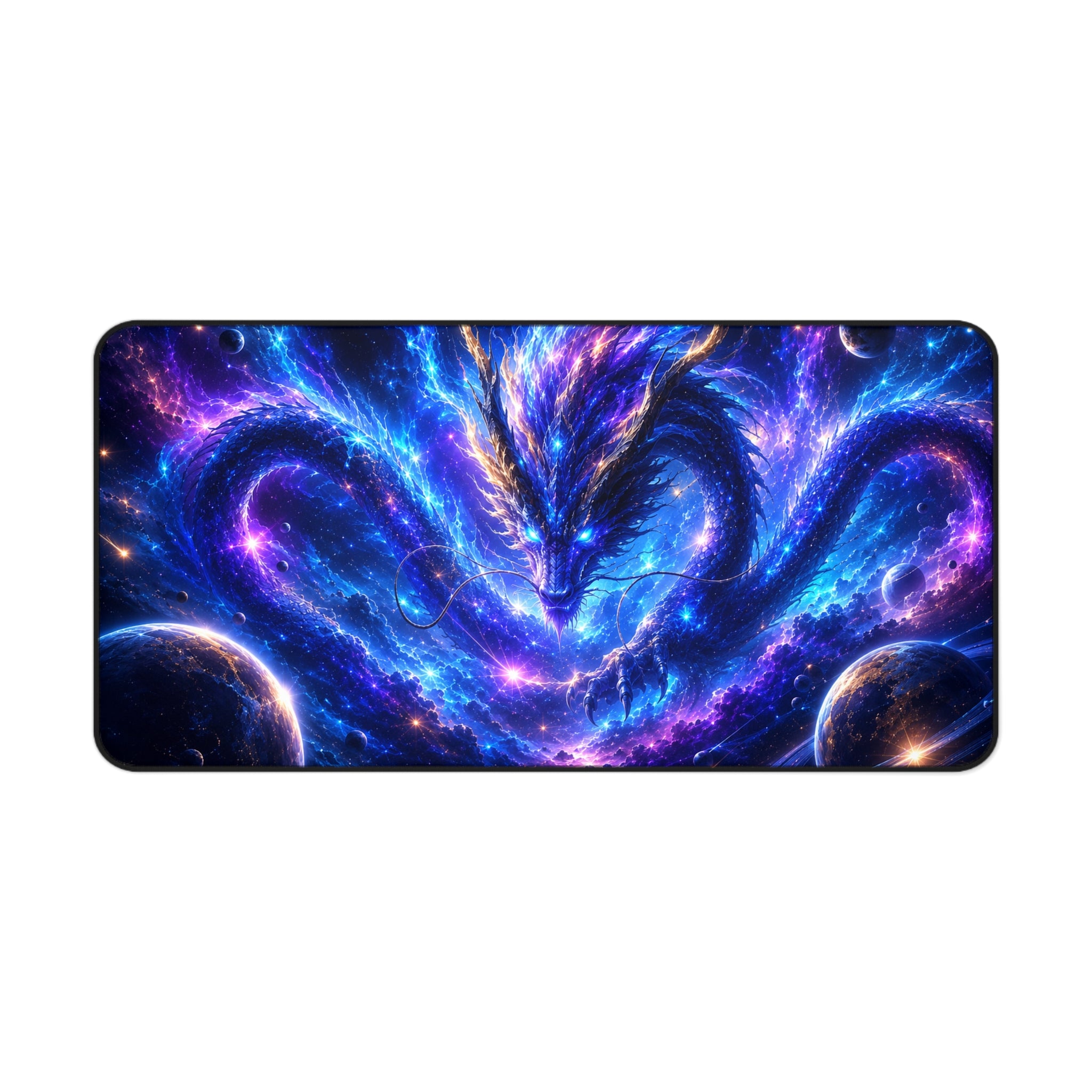 Cosmic Dragon Desk Mat — Galaxy Blue Gaming Mouse Pad