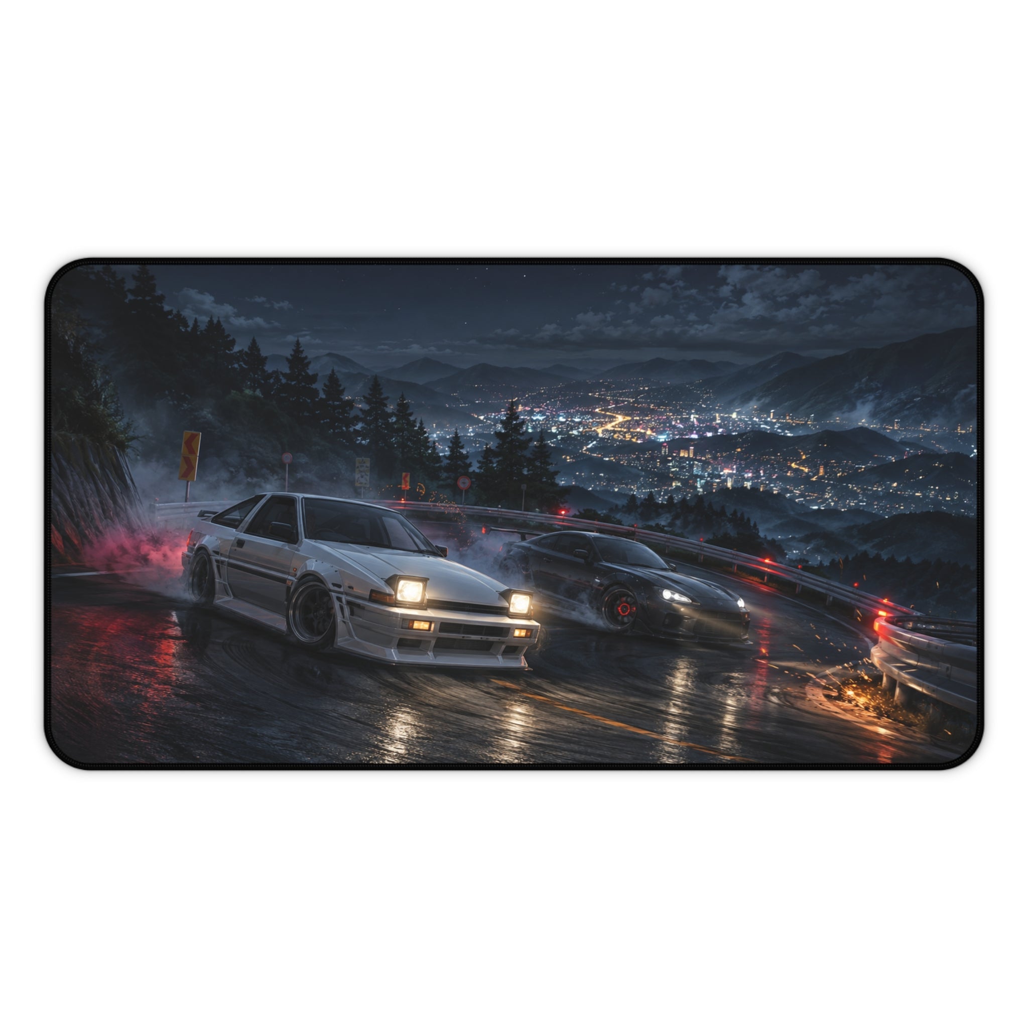 Racing Night Desk Mat — Skyline Drift Sports Car Mouse Pad