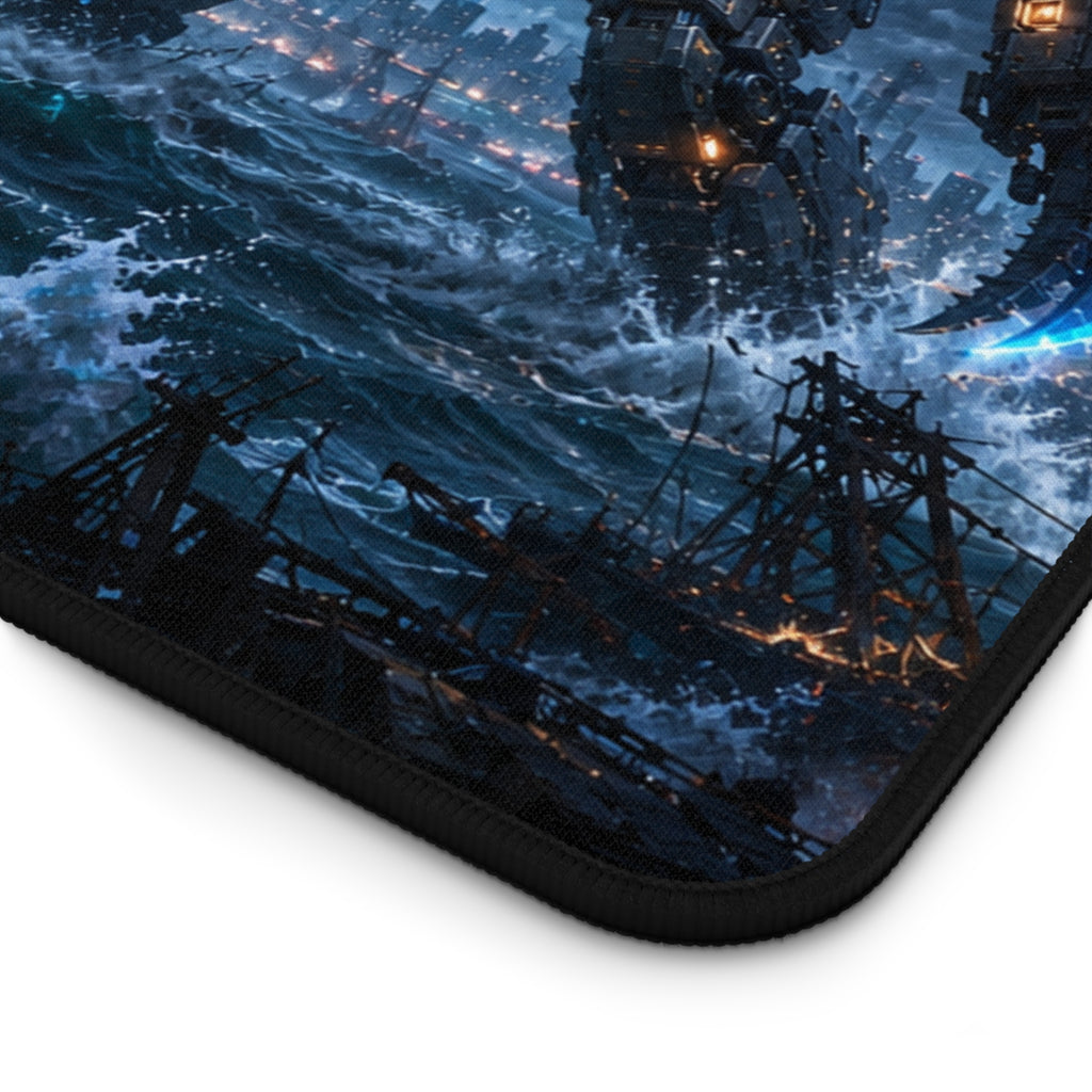 Epic Sea Battle Desk Mat — Storm Dragon vs Mech Warrior Gaming Mouse Pad