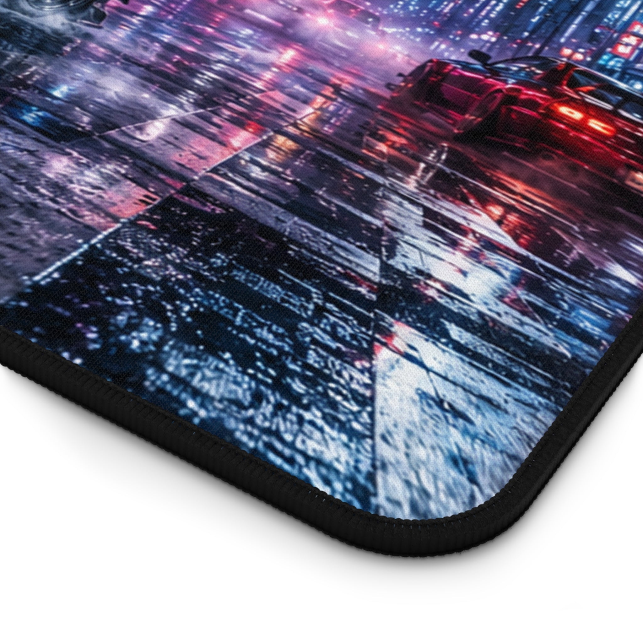 Cyberpunk Night Racing Desk Mat — Neon City Skyline Mouse Pad